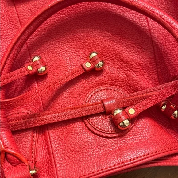 Isaac Mizrahi Live XLG Fire Engine RED 100% Leather Bag Tote Purse gold hardware - Picture 12 of 12